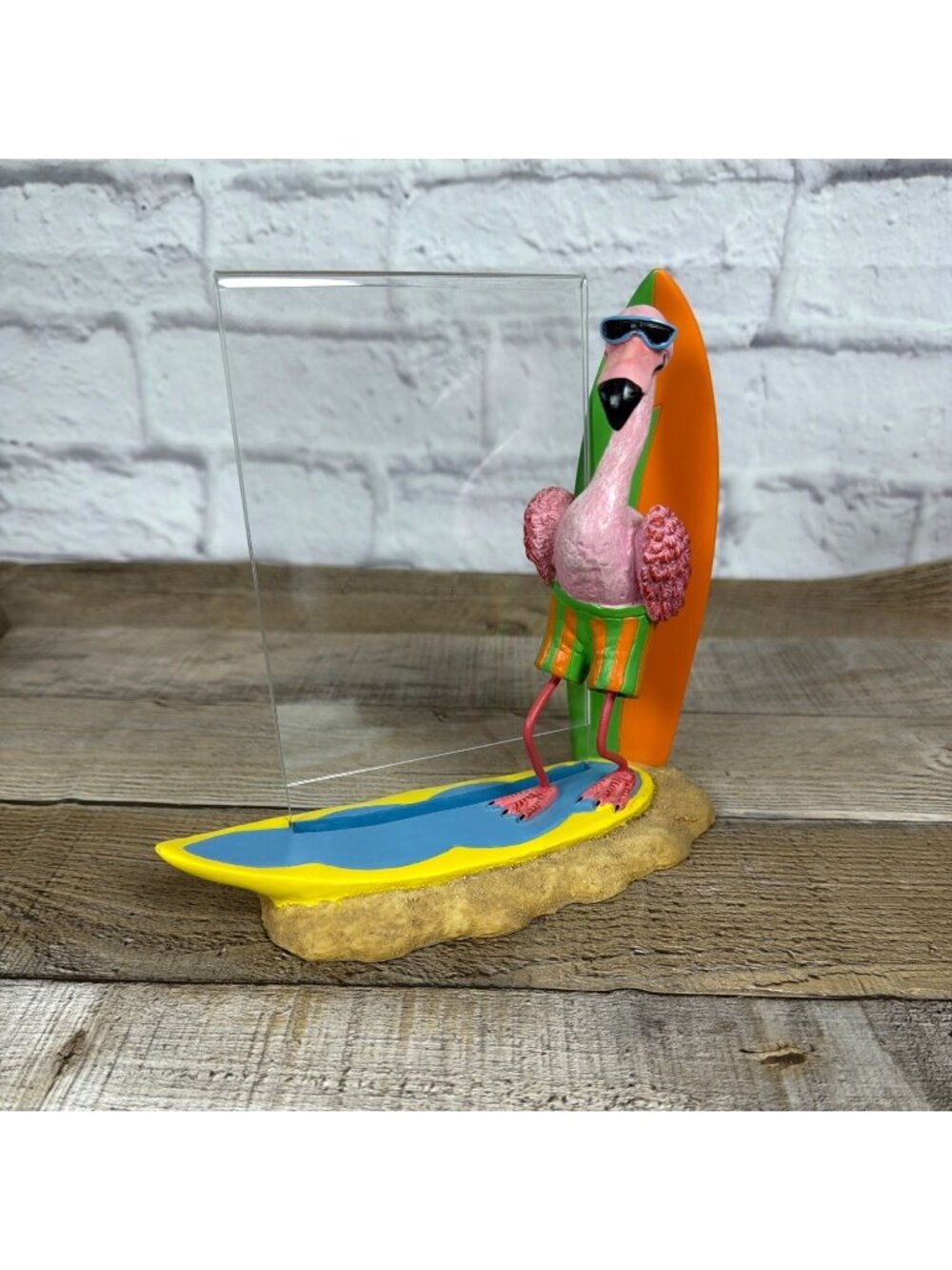 3D Pink Flamingo Photo Picture Frame Surfboard Tropical Ocean Beach Novel Kitsch